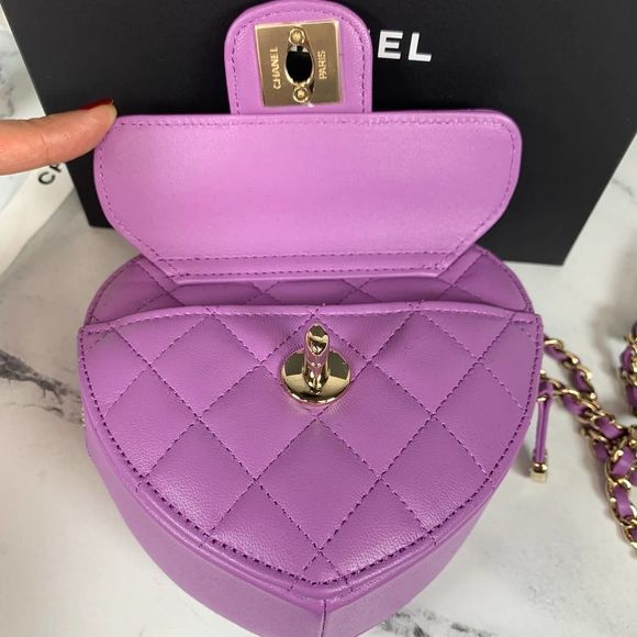 Chanel Purple Heart Bag CC in Love Small/Mini Leather Crossbody NEW Valentine's - Picture 7 of 16